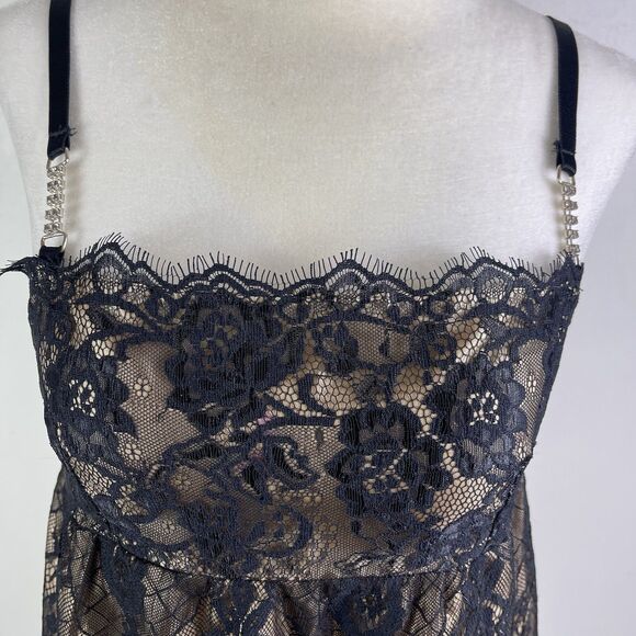 VTG Y2K Rosalie Babydoll Tank Top S Black Lace Overlay Sheer Whimsigoth - Picture 5 of 14